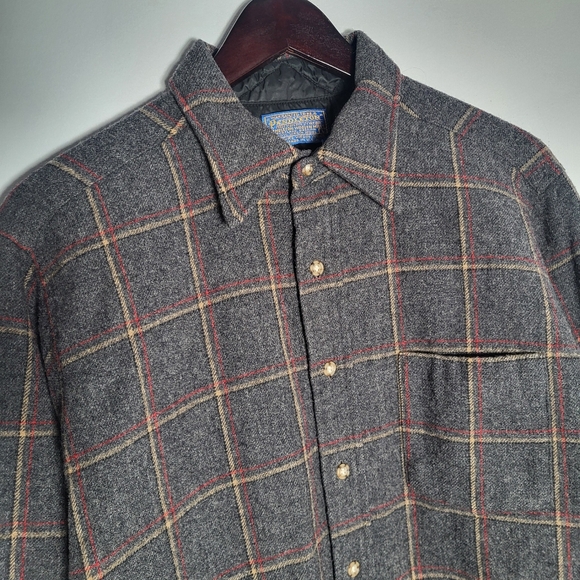 👕🌶 Vintage Pendleton "Shadow Plaid" Flannel Button Up Longsleeve Shirt - Picture 2 of 5